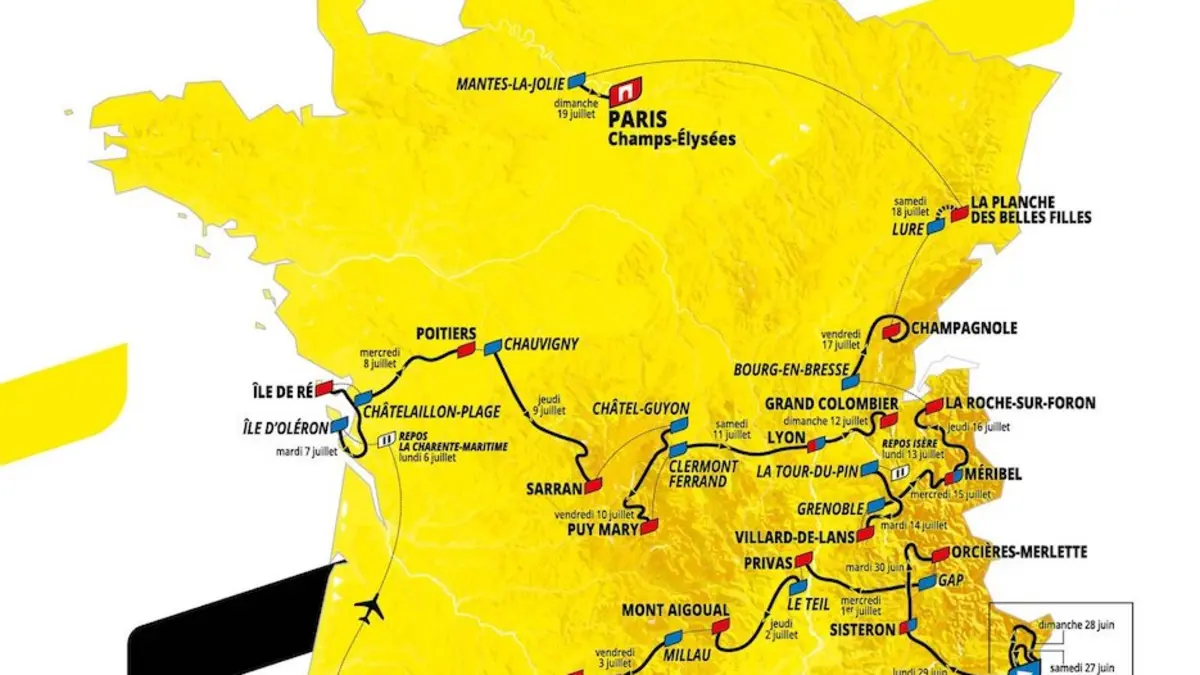 Tour de France 2020 parcours du 27 juin au 19 juillet 2020