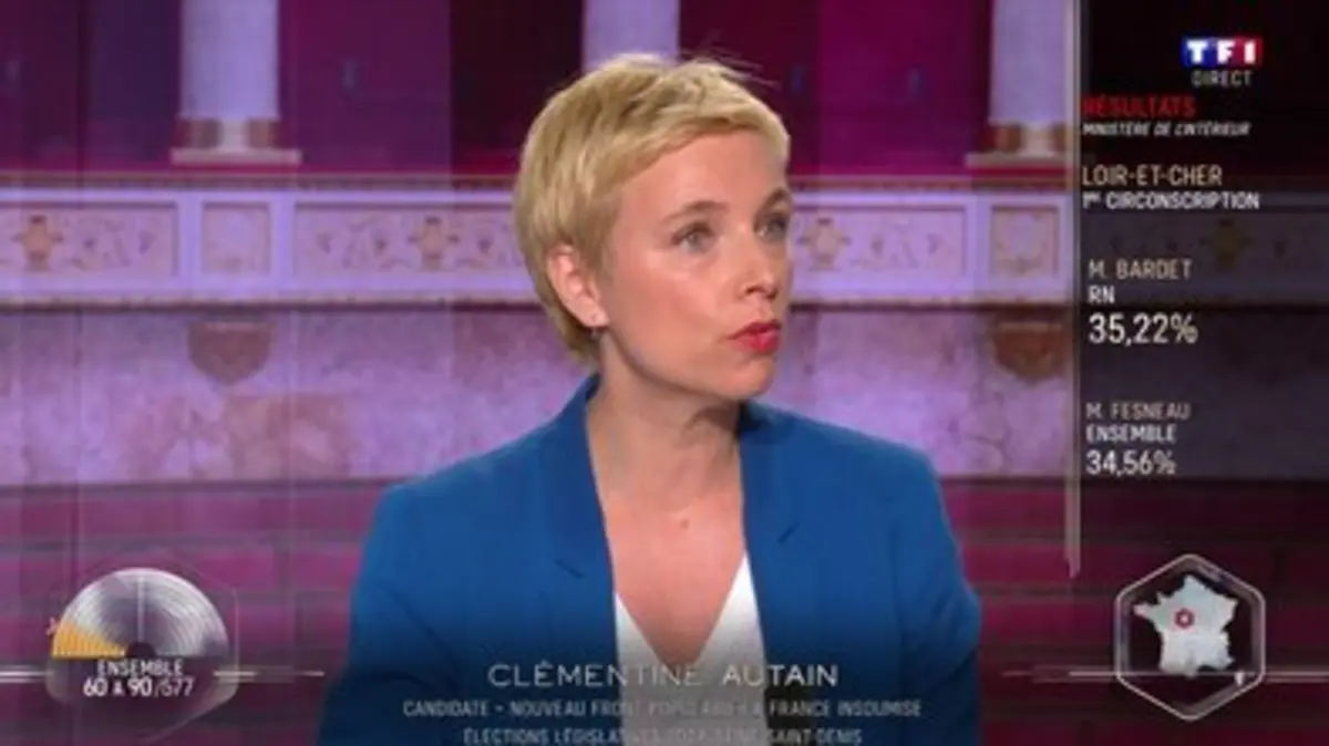 Replay TF1 Du 30/06/2024 : Clémentine Autain (LFI/NFP) : "le 'ni-ni ...